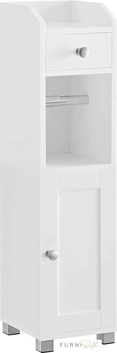 FURNIBELLA - toiletkast, badkamerkast, badkamerkast, badkamerplank, met verstelbare plank, waterdichte voeten, voor kleine ruimtes, wit