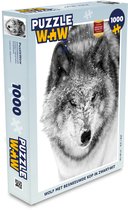 Puzzel Wolf met besneeuwde kop in zwart-wit - Legpuzzel - Puzzel 1000 stukjes volwassenen