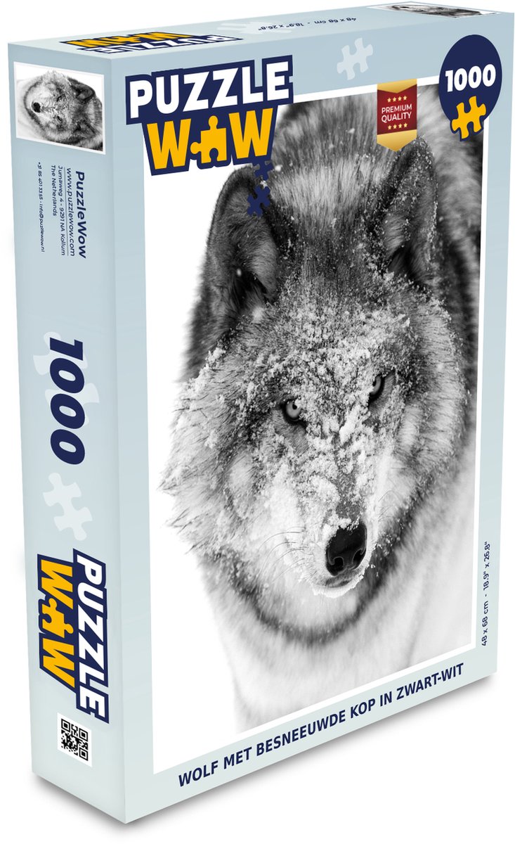 Puzzle Loup avec tête enneigée en noir et blanc - Puzzles - Puzzle 1000  pièces adultes