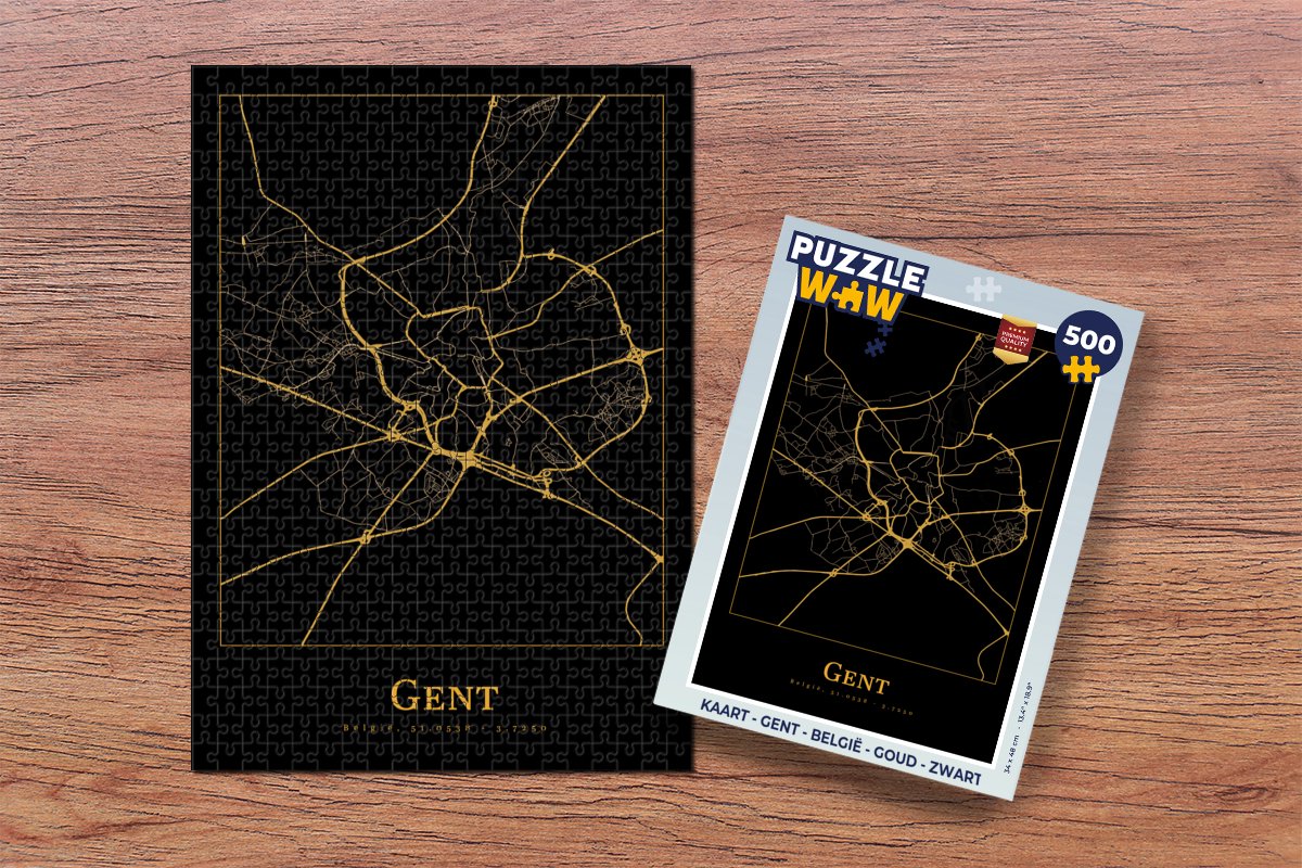 Puzzel Kaart - Gent - België - Goud - Zwart - Legpuzzel - Puzzel 500 stukjes