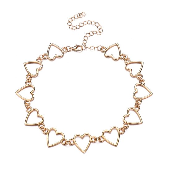 NiSy.nl Hartjes Ketting - Goudkleurige Choker - 28 tot 38 cm