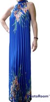 Maxi jurk, plissé, blauw gebloemd, One size