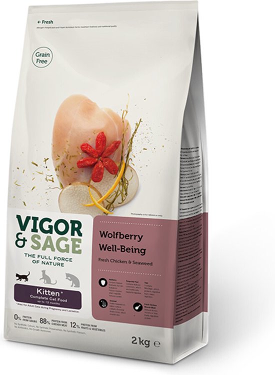 Vigor & Sage Kattenvoer Kitten WellBeing Wolfberry 2 kg bol