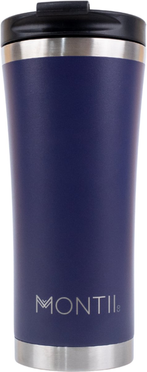 MontiiCo Mega Koffie beker - met deksel - dubbelwandig RVS - 475ml - Cobalt blauw
