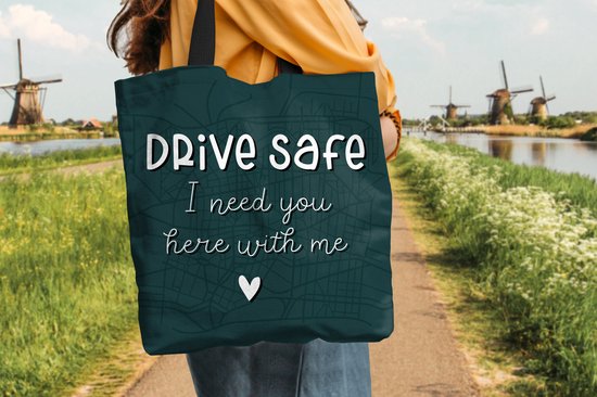 MuchoWow® Sac à bandoulière - Sac de plage - Big Shopper - Sac de courses - Citations - Dictons - Drive prudemment J'ai besoin de toi ici avec moi - Voiture - 45x45 cm - Sac en coton