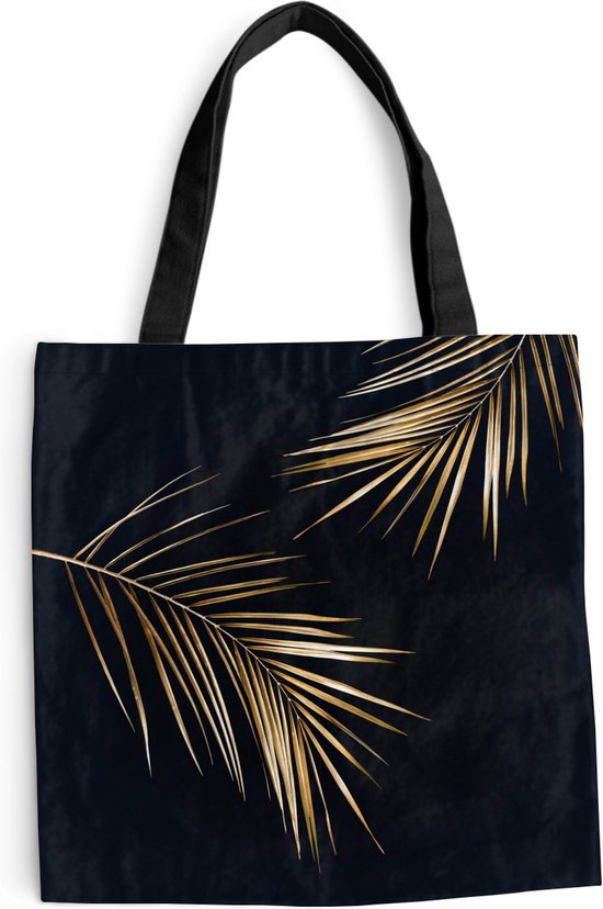 Sac Bandoulière - Sac De Plage - Big Shopper - Cabas - Feuilles - Plantes - Goud - Zwart - Luxe - 40x40 cm - Sac Coton