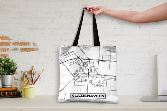 Sac à bandoulière - Sac de plage - Carte shopping - Klazienaveen - Zwart - Wit - 40x40 cm - Sac en coton