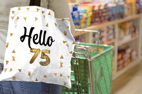 MuchoWow® Sac bandoulière - Sac de plage - Big Shopper - Sac shopping - Fête - 75 ans - Or - 45x45 cm - Sac en coton