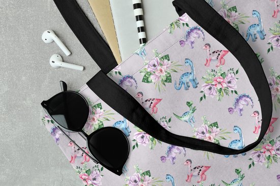 Sac bandoulière - Sac de plage - Shopper Kids Room - Dinosaurus - Arrangements floraux - 45x45 cm - Sac en coton