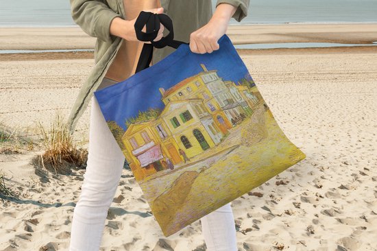 Sac bandoulière MuchoWow® - Sac de plage - Grand Shopper - Sac shopping - La maison jaune - Vincent van Gogh - 40x40 cm - Sac en coton
