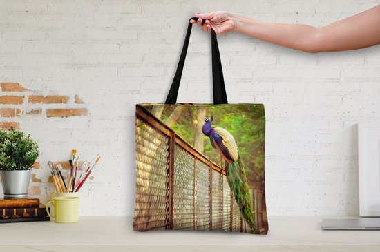 Sac bandoulière - Sac de plage - Shopper Paon - Ressorts - Clôture - 45x45 cm - Sac coton