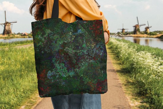 MuchoWow® Schoudertas - Strandtas - Big Shopper - Boodschappentas - Patroon - Verf - Abstract - Groen - 45x45 cm - Katoenen tas