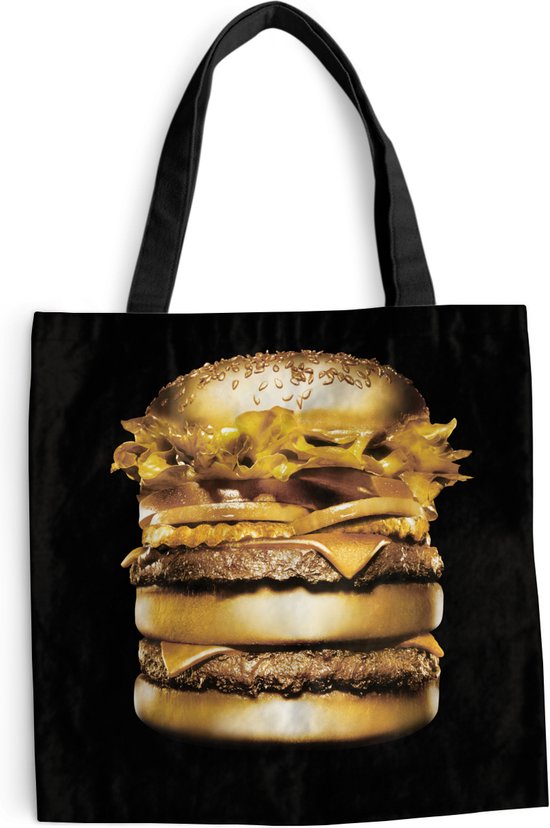 Schoudertas - Strandtas - Shopper Gouden hamburger op een zwarte  achtergrond. - 45x45... | bol.com
