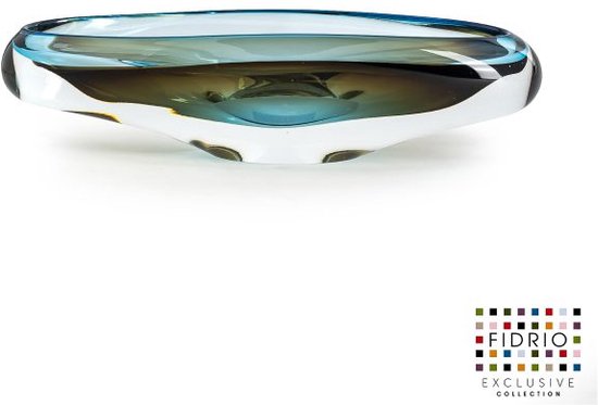 Design Schaal Olive turquoise - Fidrio MASSIVE - glas, mondgeblazen - diameter 37 cm hoogte 12 cm