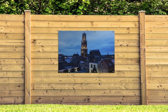 Affiche de jardin La tour Dom illuminée le soir à Utrecht - 120x90 cm
