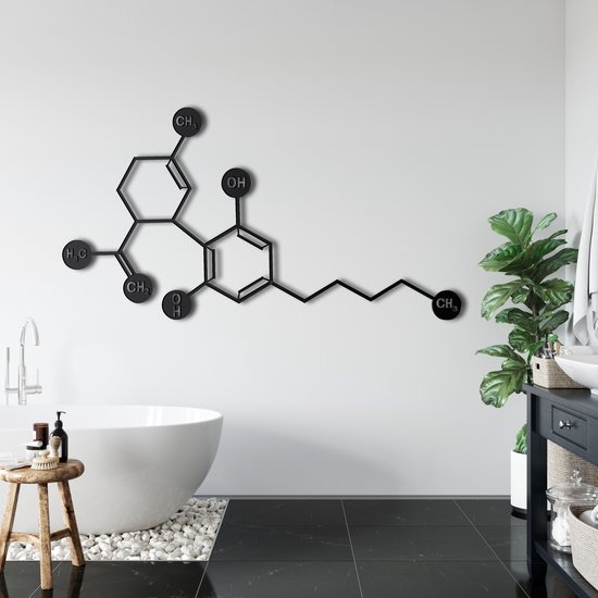Wanddecoratie | Cannabidiol CBD Molecuul / Cannabidiol CBD Molecule| Metal - Wall Art | Muurdecoratie | Woonkamer | Buiten Decor |Zwart| 100x53cm