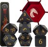Afbeelding van het spelletje DnD Gemstone dice set – Obsidian – Inclusief Blazium Dice Tray & Metal Case – Dungeons and Dragons gemstone dobbelstenen