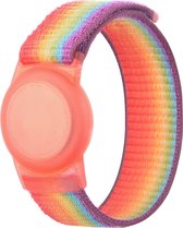 YONO Nylon Armband Kinderen geschikt voor Apple Airtag - Bandje Kind met Houder - GPS Polsband - Case - Hoesje - Regenboog