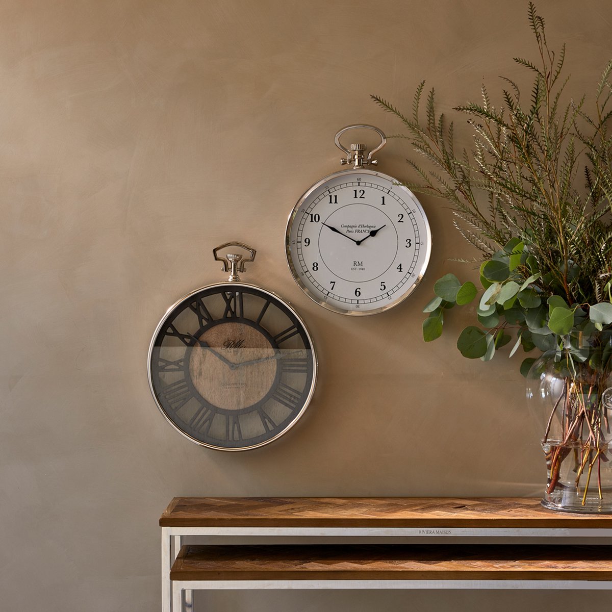 Wandklok met slinger zilver-eiken 64 cm 7475 AMS