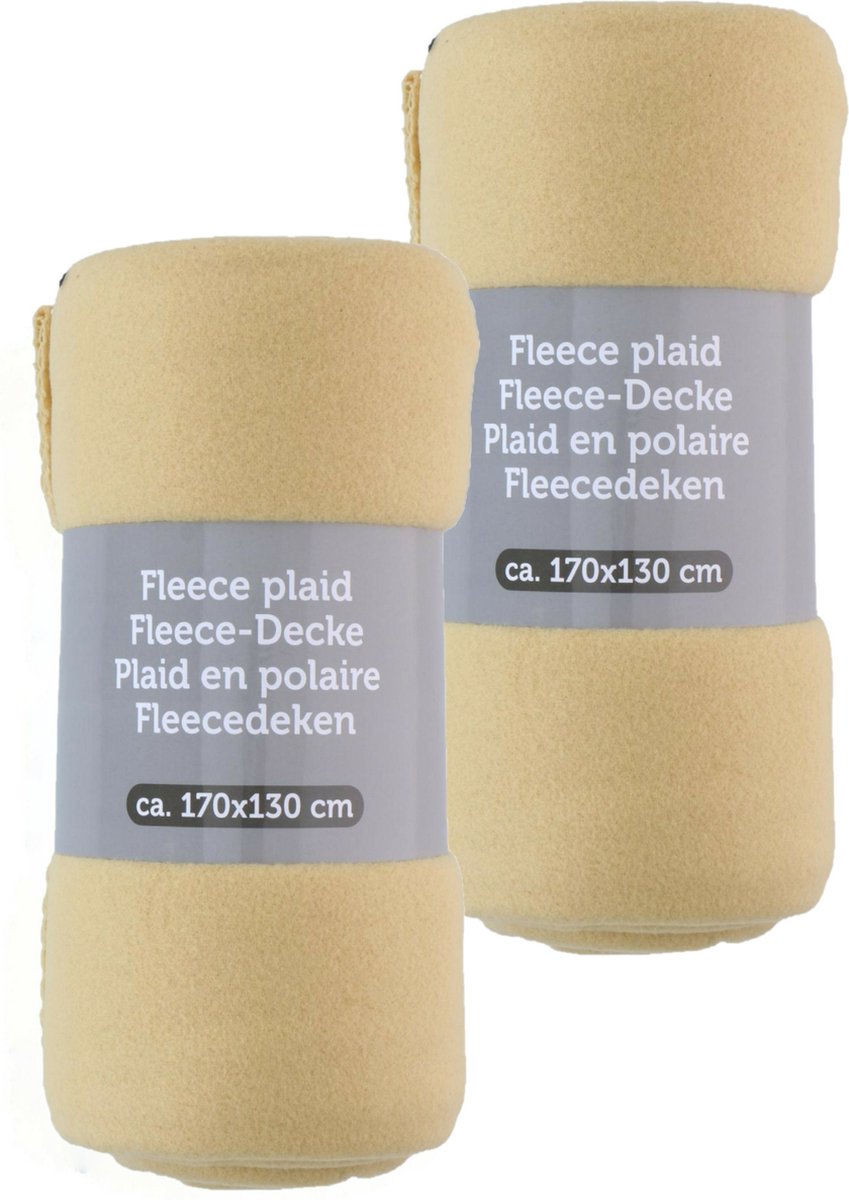Excellent Houseware Fleece dekens/plaids - 2x - licht geel - 170 x 130 cm Lichtgeel