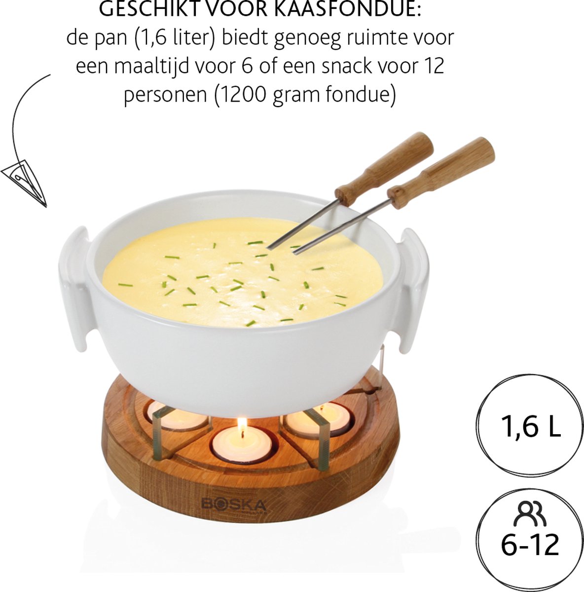Boska Candlelight Fondue Twinkle - Voor 1.200 gram Kaasfondue - 1,6 liter – foto 2