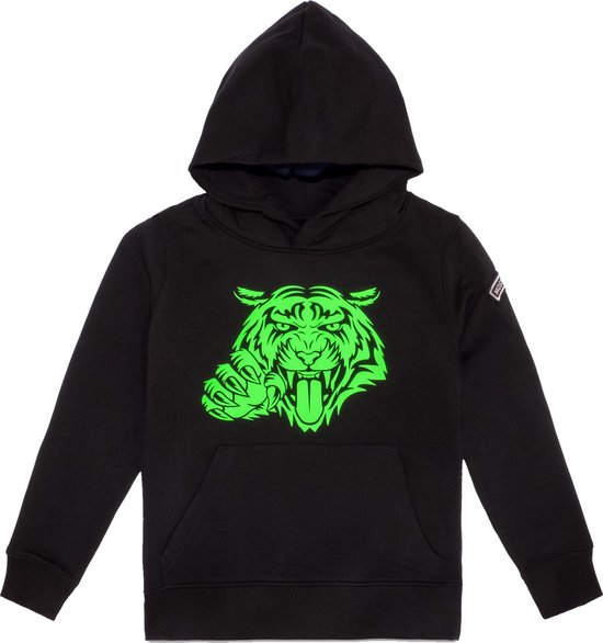 Most Hunted - kinder hoodie - tijger - zwart - fluor groen - maat 134/146