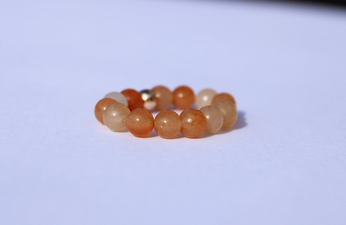 Bixorp Gems Edelsteen Ring van Oranje Aventurijn - 4mm Kralen Ring - Cadeau voor haar