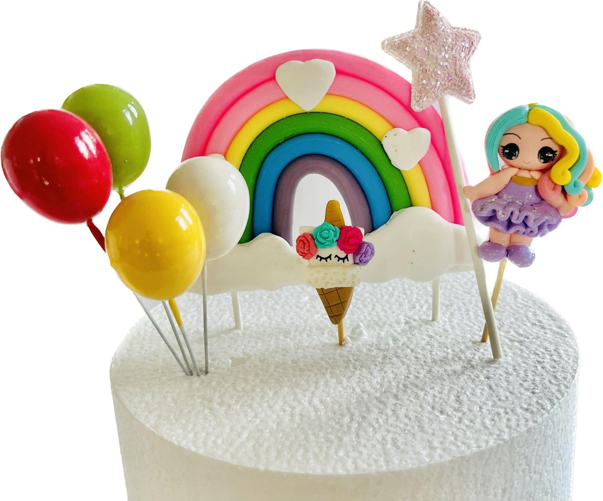 16 pièces décoration de gâteau anniversaire fille arc en ciel