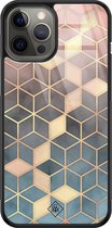 Casimoda® hoesje - Geschikt voor iPhone 12 Pro Max - Cubes Art - Luxe Hard Case Zwart - Backcover telefoonhoesje - Multi