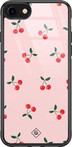 Casimoda® hoesje - Geschikt voor iPhone 8 - Kersjes - Luxe Hard Case Zwart - Backcover telefoonhoesje - Roze