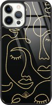 Casimoda® hoesje - Geschikt voor iPhone 12 Pro - Abstract Faces - Luxe Hard Case Zwart - Backcover telefoonhoesje - Zwart