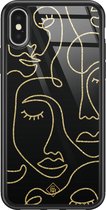 Casimoda® hoesje - Geschikt voor iPhone Xs - Abstract Faces - Luxe Hard Case Zwart - Backcover telefoonhoesje - Zwart