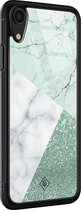 Casimoda® hoesje - Geschikt voor iPhone XR - Minty Marmer Collage - Luxe Hard Case Zwart - Backcover telefoonhoesje - Mint