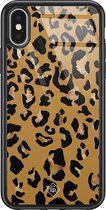 Casimoda® hoesje - Geschikt voor iPhone Xs - Jungle Wildcat - Luxe Hard Case Zwart - Backcover telefoonhoesje - Bruin/beige
