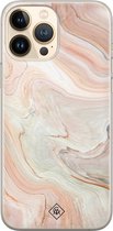 Casimoda® hoesje - Geschikt voor iPhone 13 Pro Max - Marmer Waves - Siliconen/TPU telefoonhoesje - Backcover - Water - Bruin/beige