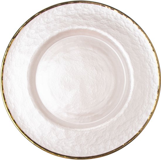 Sets de table Decor - Assiettes en orme 33 cm - Sous-plats en verre 13" - Wit avec bordure Goud