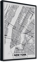 Akoestische panelen - Geluidsisolatie - Akoestische wandpanelen - Akoestisch schilderij AcousticPro® - paneel met plattegrond van New York, USA - Design 73 - Basic - 100x70 - zwart- Wanddecoratie - woonkamer - geluidsdemper - studio schuim