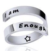 Wellness-House | Ring I Am Enough Silver | Verzilverde Ring | Statement Ring | In Maat Verstelbaar | Unisex Ring | Je Bent Goed zoals Je Bent | Geheugensteuntje |  Zen | Zen Sieraad