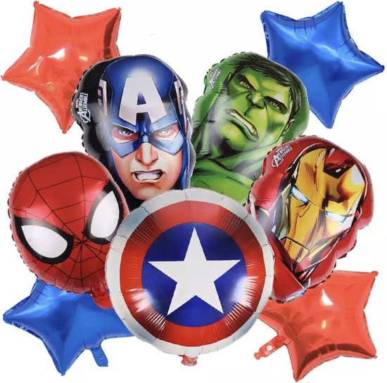 Marvel Avengers Ballonnen 9 Stuks - Spiderman Ballon - Hulk - Captain America - Iron Man - Ballonnen Verjaardag - Kinderfeestje - Helium Ballonnen - Jongen - Meisje - Superhelden Ballonnen