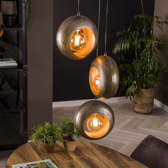 Hanglamp eettafel | 3 lichts | ⌀ 28 cm | antiek brons & aluminium | bol.com