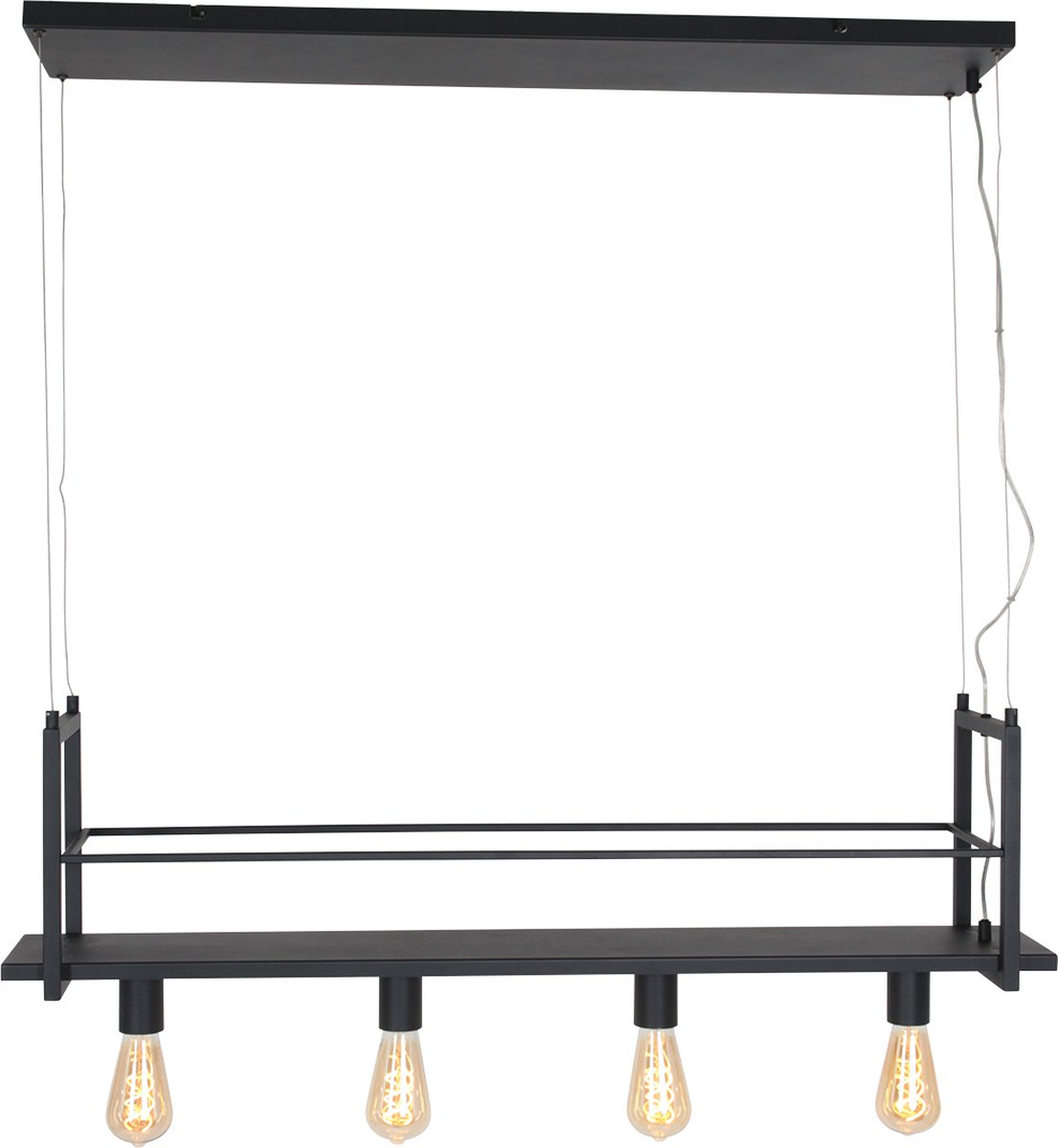 Hanglamp Buckley met rekje | 100 cm | 4 lichts | eettafel lamp | eetkamer / woonkamer | landelijk / modern / design / industieel