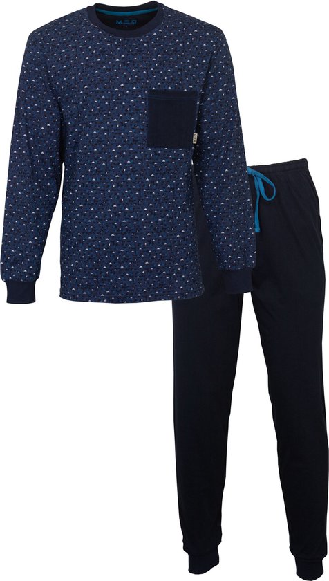 M.E.Q. - Heren Pyjama - 100% Katoen - Blauw- Maat 3XL