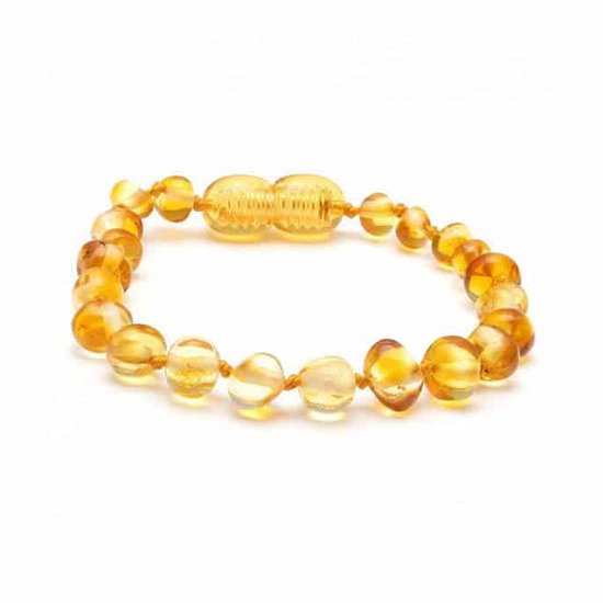Baby/Kind - Barnsteen armbandje - Ronde kraaltjes - Gepolijst - 14cm -Citroen — afbeelding 2