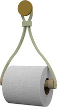 Leren toiletrolhouder 'Triangle' - met Zuignap én schroef - Handles and more® | SUEDE JADE - roldrager: Rondhout - knop: Goud