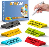 ATWAM Scrum Magneten - 60 stuks - Voor Whiteboard, Magneetbord, Memobord of Magnetisch Tekenbord – Herschrijfbare Magneten op Koelkast - Post It Notes – Kanban - 15 cm Breed x 2,5 cm Lang - 6 Kleuren