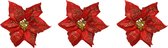 10x stuks decoratie bloemen kerststerren rood glitter op clip 20 cm - Decoratiebloemen/kerstboomversiering
