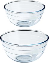 Set van 4x stuks glazen keuken of serveer schalen - 2x stuks van 1 liter en 2x stuks van 2 liter inhoud.