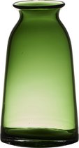 Transparante home-basics groene vaas/vazen van glas 23.5 x 12.5 cm - Bloemen/takken/boeketten vaas voor binnen gebruik