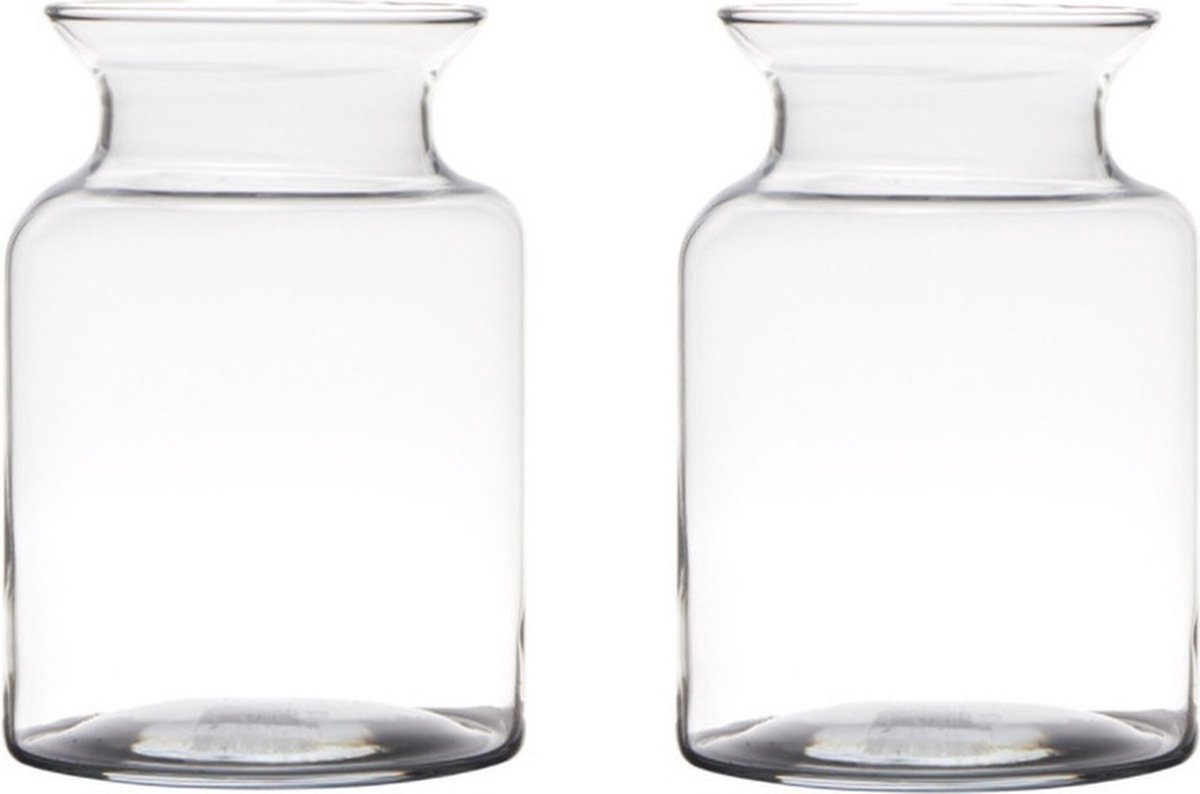 Hakbijl Glass Melkbus bloemenvaas - Set van 2x stuks - glas - H20 x D14 cm - Bloemen/takken/boeketten - transparant