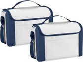 Set van 2x stuks kleine koeltassen voor lunch blauw/wit 27 x 20 x 16 cm 8 liter - Koeltassen